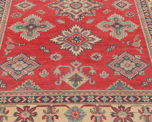 4x6 Red Kuba Afghan Hand Knotted Wool Area Rug